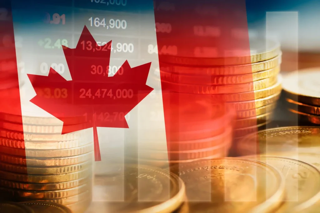 IMAGE - Piles of money overlaid with Canada Flag